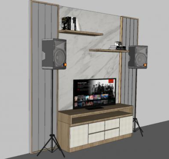 简约电视柜背景墙SU模型下载_sketchup草图大师SKP模型