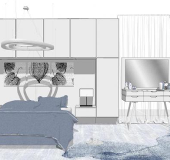 北欧简约卧室家具SU模型下载_sketchup草图大师SKP模型