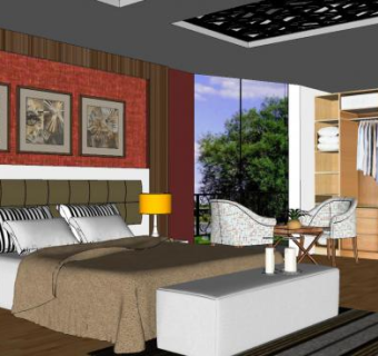 现代卧室主人房sketchup模型下载_sketchup草图大师SKP模型