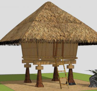 景观茅草亭SU模型下载_sketchup草图大师SKP模型