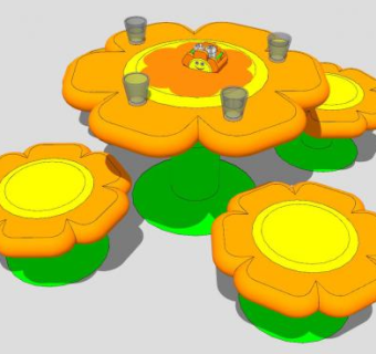 太阳花儿童桌椅SU模型下载_sketchup草图大师SKP模型