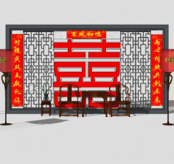 中式婚庆婚礼现场布置SU模型下载_sketchup草图大师SKP模型