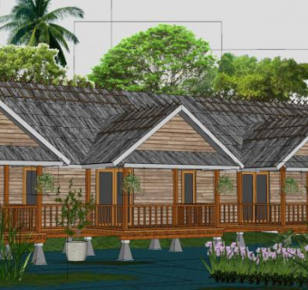 水上别墅木屋房子SU模型下载_sketchup草图大师SKP模型
