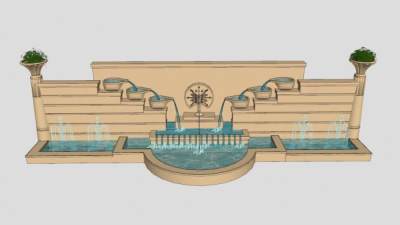 欧式景观水景墙流水景墙SU模型下载_sketchup草图大师SKP模型