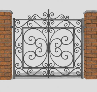 欧式铁艺门SKP模型下载_sketchup草图大师SKP模型