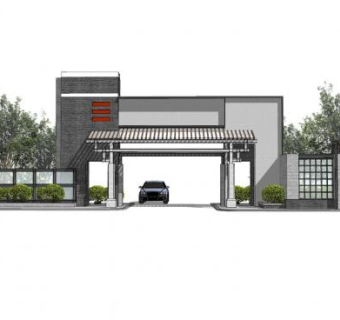 新中式小区大门入口SU模型下载_sketchup草图大师SKP模型