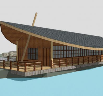 毓秀园特色木屋SU模型下载_sketchup草图大师SKP模型
