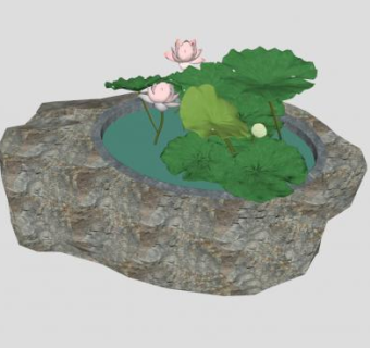 荷花池水景SU模型下载_sketchup草图大师SKP模型