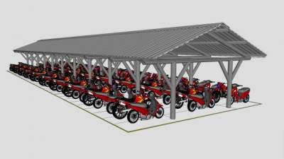 摩托车停车棚SU模型下载_sketchup草图大师SKP模型