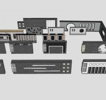 中式景墙系列SU模型下载_sketchup草图大师SKP模型