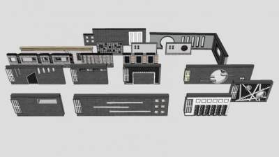 中式景墙系列SU模型下载_sketchup草图大师SKP模型