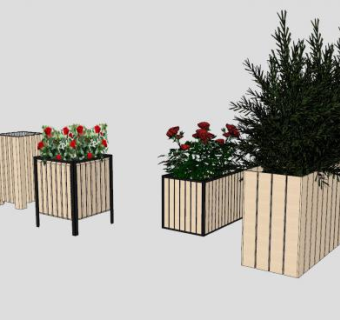 木质花箱盆栽SU模型下载_sketchup草图大师SKP模型