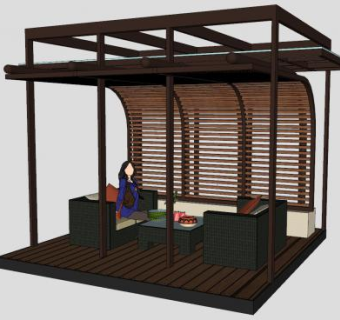 现代休闲廊架SU模型下载_sketchup草图大师SKP模型