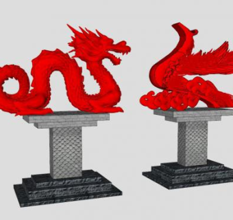 龙凤雕塑景观小品SU模型下载_sketchup草图大师SKP模型
