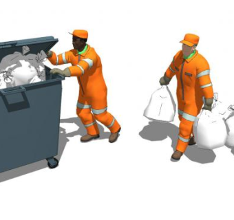 垃圾回收站清洁工环卫工人SU模型下载_sketchup草图大师SKP模型