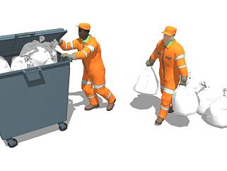 垃圾回收站清洁工环卫工人SU模型下载_sketchup草图大师SKP模型