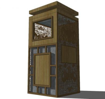 中式生态垃圾箱SU模型下载_sketchup草图大师SKP模型