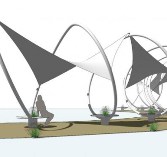 现代张拉膜廊架设计SU模型下载_sketchup草图大师SKP模型