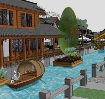 仿古中式商业街su模型下载_sketchup草图大师SKP模型