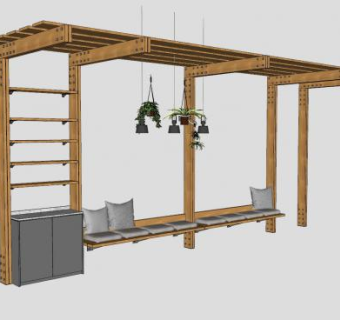 户外廊架座椅SU模型下载_sketchup草图大师SKP模型