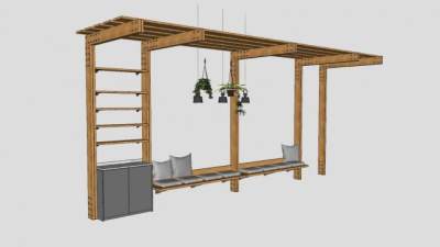 户外廊架座椅SU模型下载_sketchup草图大师SKP模型