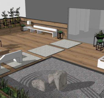 户外阳台枯山水景观SU模型下载_sketchup草图大师SKP模型