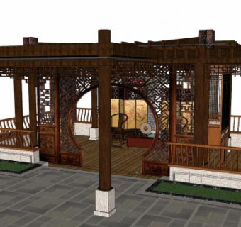 新中式凉亭水榭SU模型下载_sketchup草图大师SKP模型