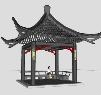 中式传统凉亭SU模型下载_sketchup草图大师SKP模型