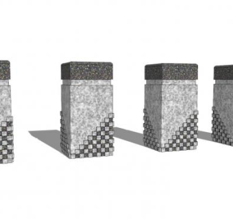 长方形挡车石石墩SU模型下载_sketchup草图大师SKP模型