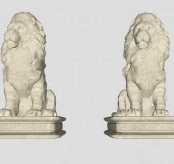 两座石狮子雕塑SU模型下载_sketchup草图大师SKP模型