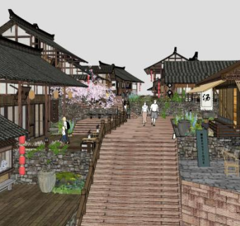 古风街道su模型下载_sketchup草图大师SKP模型