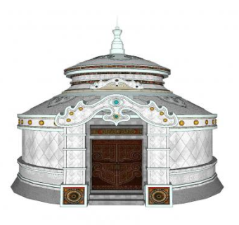 银白色的蒙古包帐篷SU模型下载_sketchup草图大师SKP模型