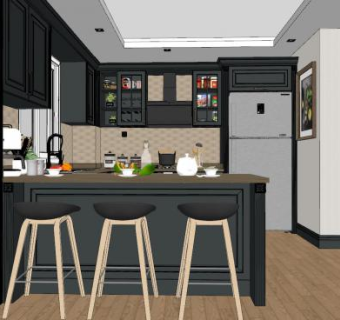 现代厨房整体SU模型下载_sketchup草图大师SKP模型