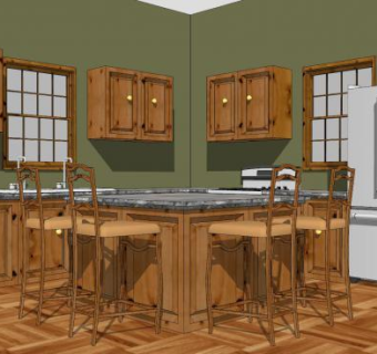 美式风格厨房橱柜SU模型下载_sketchup草图大师SKP模型