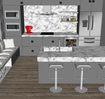 现代质感厨房吧台SU模型下载_sketchup草图大师SKP模型