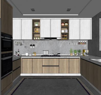 现代整体U型厨房橱柜SU模型下载_sketchup草图大师SKP模型