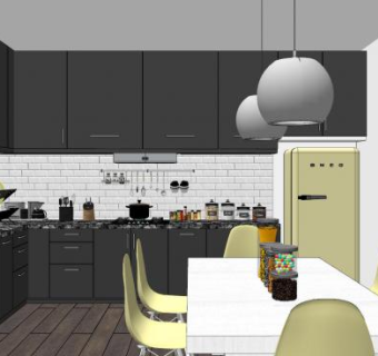现代风格厨房餐厅sketchup模型下载_sketchup草图大师SKP模型