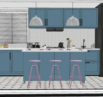 北欧风厨房吧台SU模型下载_sketchup草图大师SKP模型