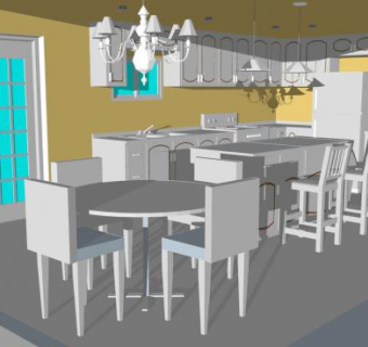 简欧风格厨房餐厅SU模型下载_sketchup草图大师SKP模型