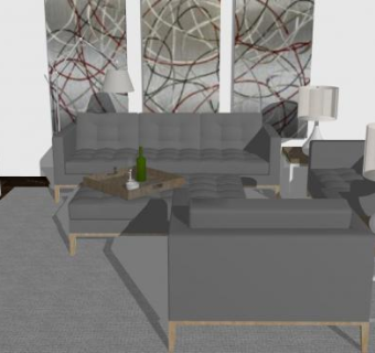 现代厨房客厅室内SU模型下载_sketchup草图大师SKP模型