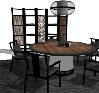 中式圆桌su模型下载_sketchup草图大师SKP模型