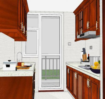新中式厨房SU模型下载_sketchup草图大师SKP模型
