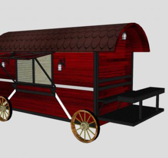 商业街马车贩卖亭SU模型下载_sketchup草图大师SKP模型