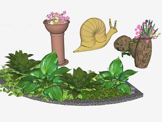 盆景盆栽和蜗牛SU模型下载_sketchup草图大师SKP模型