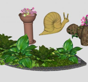 盆景盆栽和蜗牛SU模型下载_sketchup草图大师SKP模型