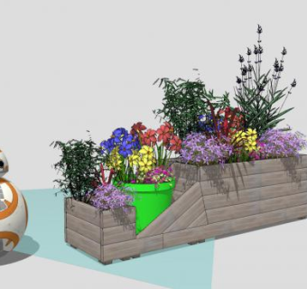 木质景观花箱植物SU模型下载_sketchup草图大师SKP模型