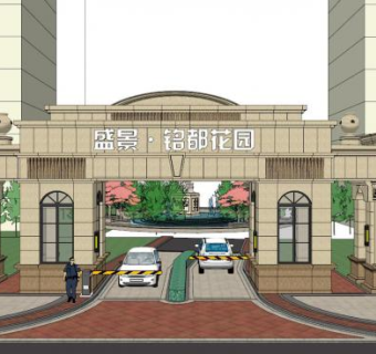 景区大门su模型下载_sketchup草图大师SKP模型