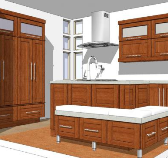 现代复古风格厨房橱柜SU模型下载_sketchup草图大师SKP模型