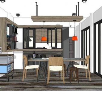 新中式厨房餐厅SU模型下载_sketchup草图大师SKP模型