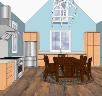 美式厨房SU模型下载_sketchup草图大师SKP模型